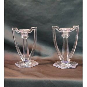 Jefferson or Central Glass Kryst-Tol CHIPPENDALE 4 1/8" Handled Candlestick set